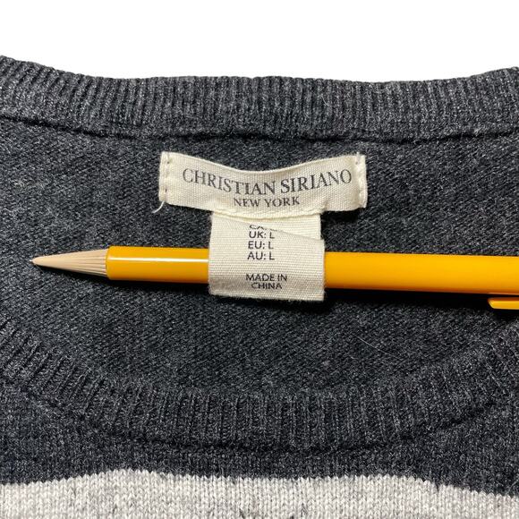 Christian Siriano Striped Merino Wool Blend Knit Sweater Gray Black - Size Large - Picture 2 of 6